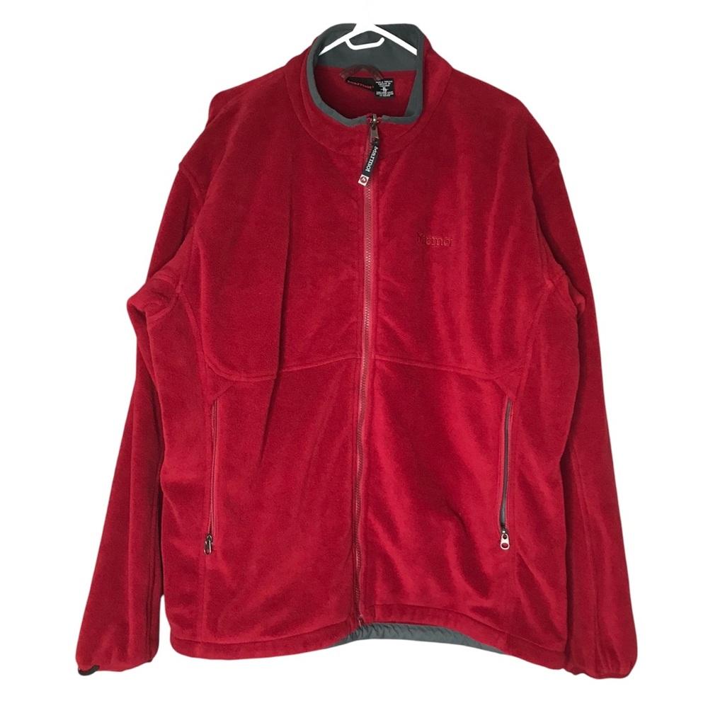 Marmot Fleece Full Zip Jacket Sweater Red Grey Warm Outdoors Winter Men's XL